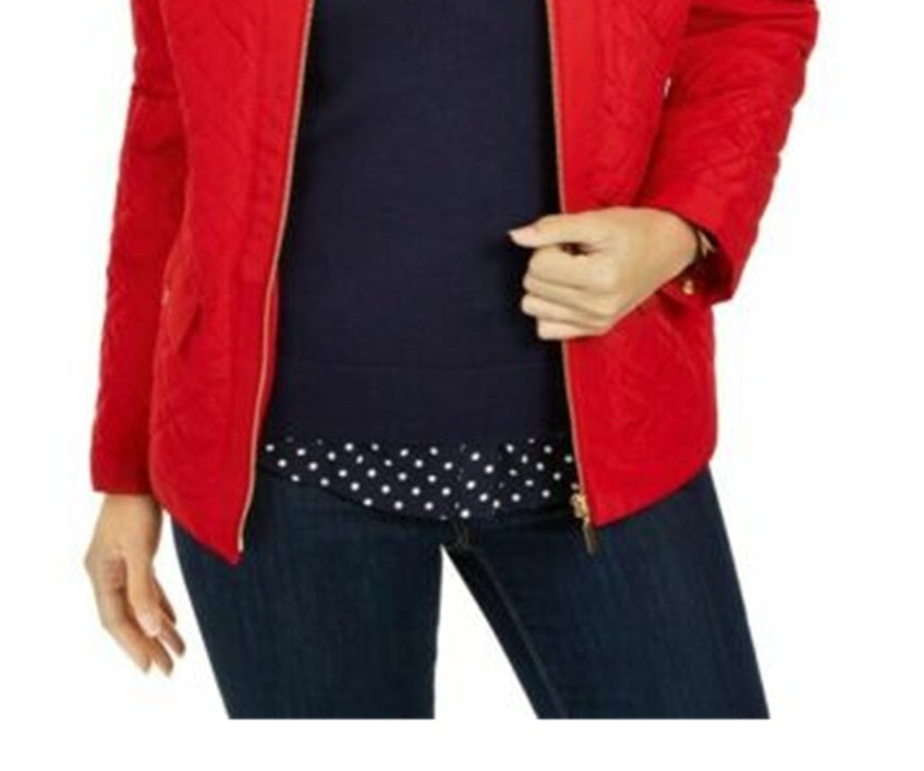 Charter Club Women's Quilted Mandarin-Collar Jacket  Red Size Small