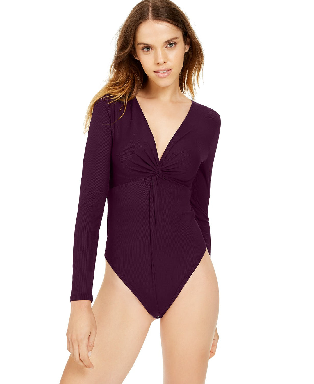 Bar III Women's Twisted Thong Bodysuit Purple Size Medium