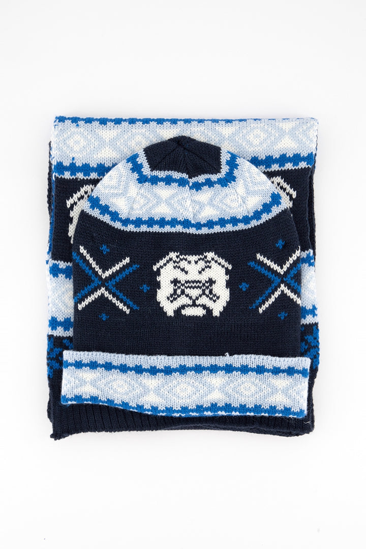 Club Room - Conjunto de gorro y bufanda Bulldog para hombre, color azul, talla regular