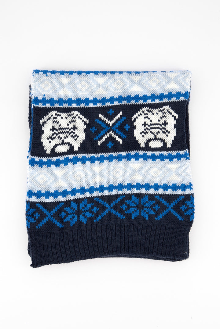 Club Room - Conjunto de gorro y bufanda Bulldog para hombre, color azul, talla regular