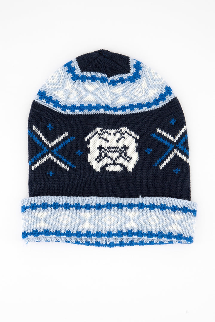 Club Room - Conjunto de gorro y bufanda Bulldog para hombre, color azul, talla regular