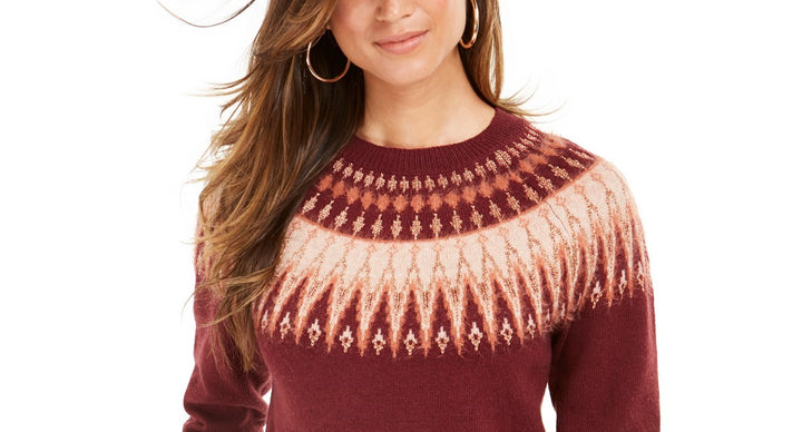 Style & Co Women's Fair Isle Crewneck Sweater Red Size Small