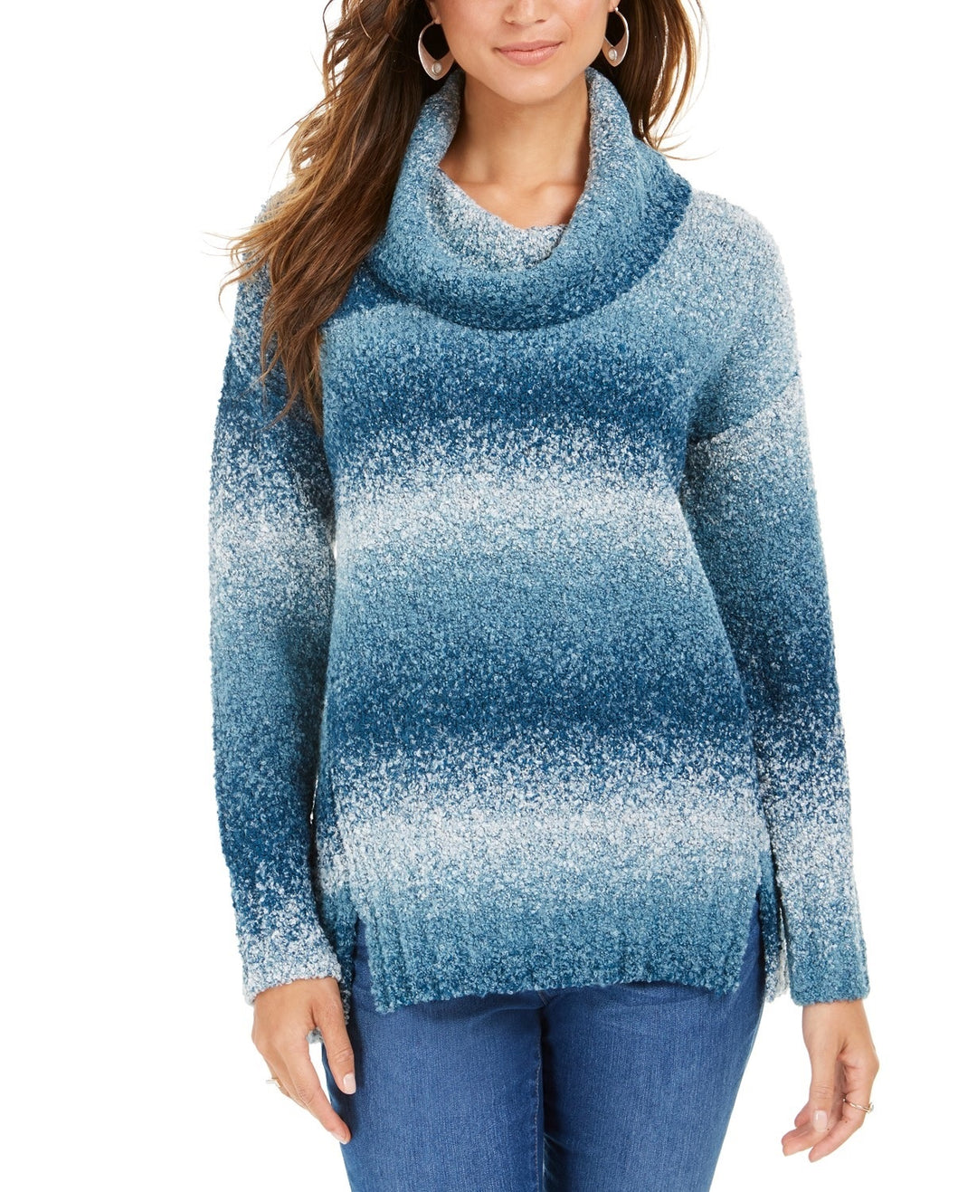 Style & Co Women's Ombre Boucle Sweater  Blue Size Small