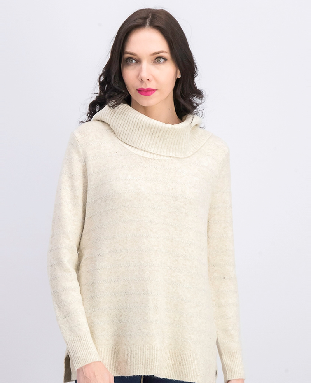Style & Co Women's Lurex Cowl-Neck Sweater Light Beige
