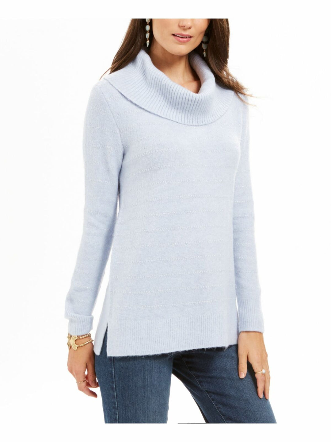 Style & Co Women's Lurex Cowl-Neck Sweater Light Blue Size Medium