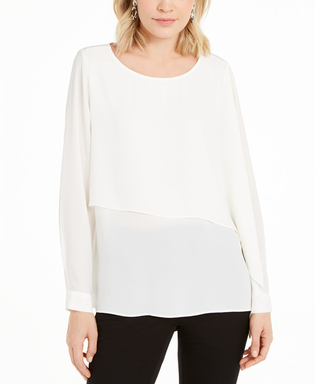 Alfani Women's Asymmetrical-Overlay Blouse Ivory Size Medium