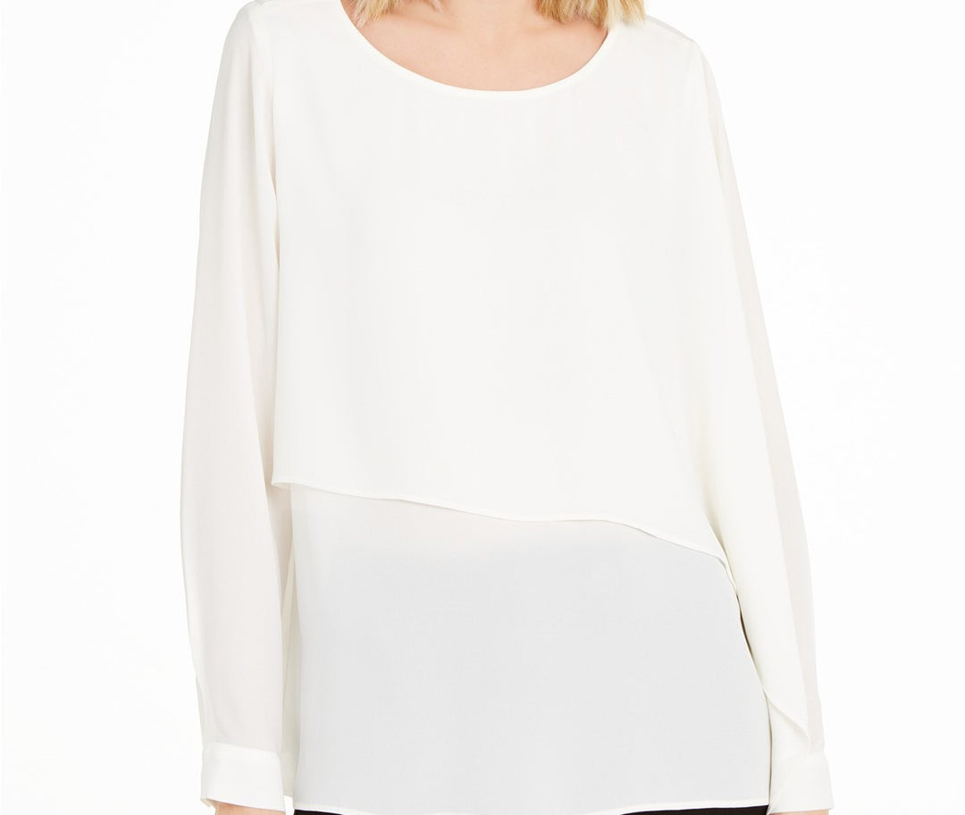 Alfani Women's Asymmetrical-Overlay Blouse Ivory Size Medium