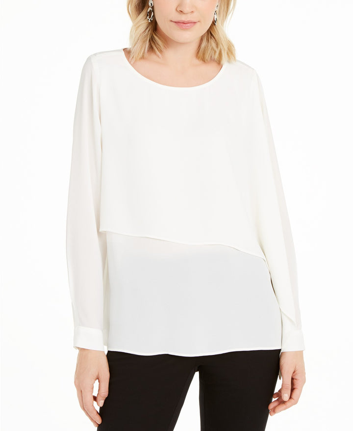 Alfani Women's Asymmetrical-Overlay Blouse White Size Extra Large