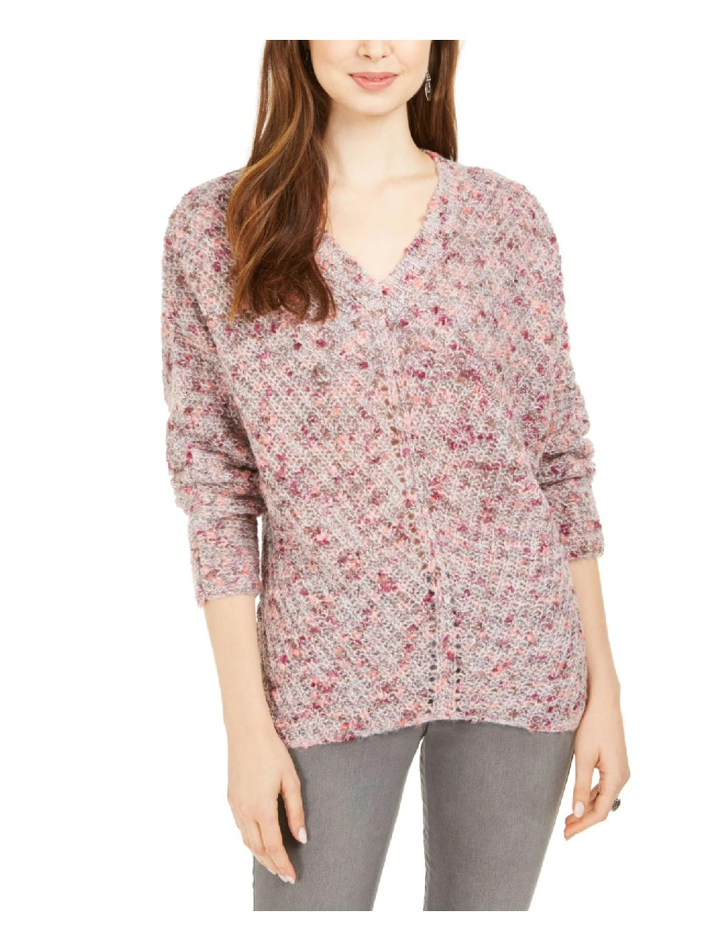 Style & Co Women's V-Neck Dolman-Sleeve Sweater Pink Medium