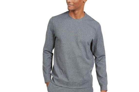 Alfani Men's Classic Fit Stretch Stripe Knit Sweatshirt Gray