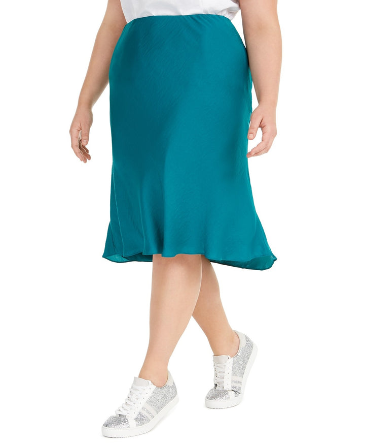 INC International Concepts Women's Plus Bias-Cut Midi Skirt Blue Size Extra Large