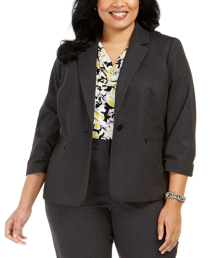 Kasper Women's  Plus Size One-Button Blazer Charcoal Size 18