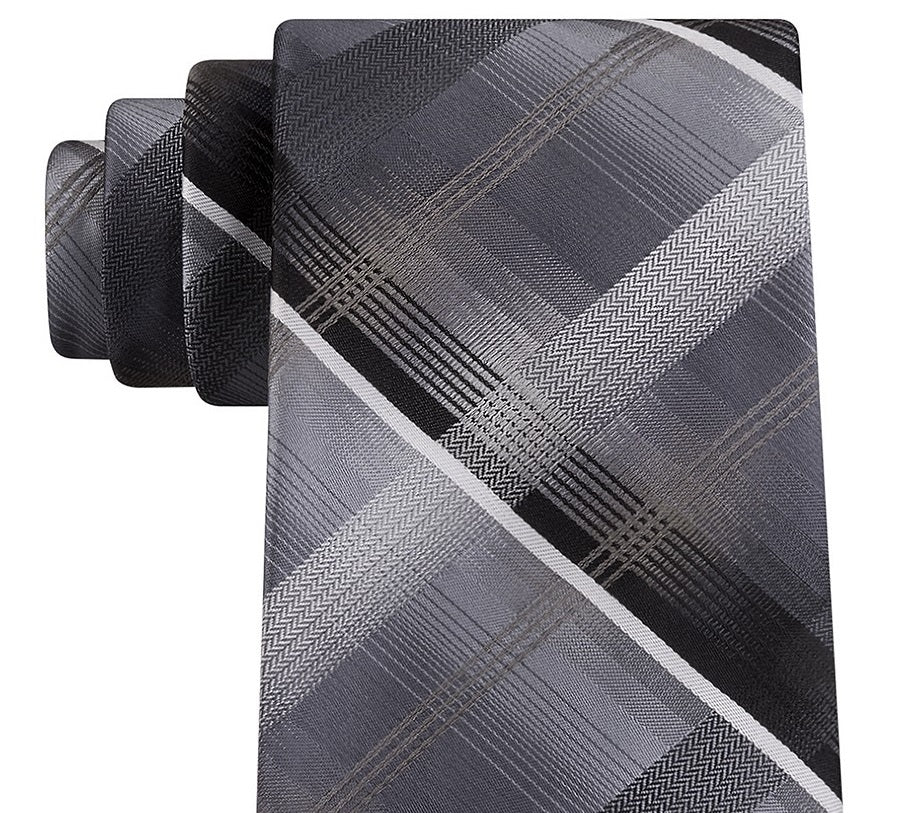 Van Heusen Men's Dean Classic Plaid Tie Black Size Regular