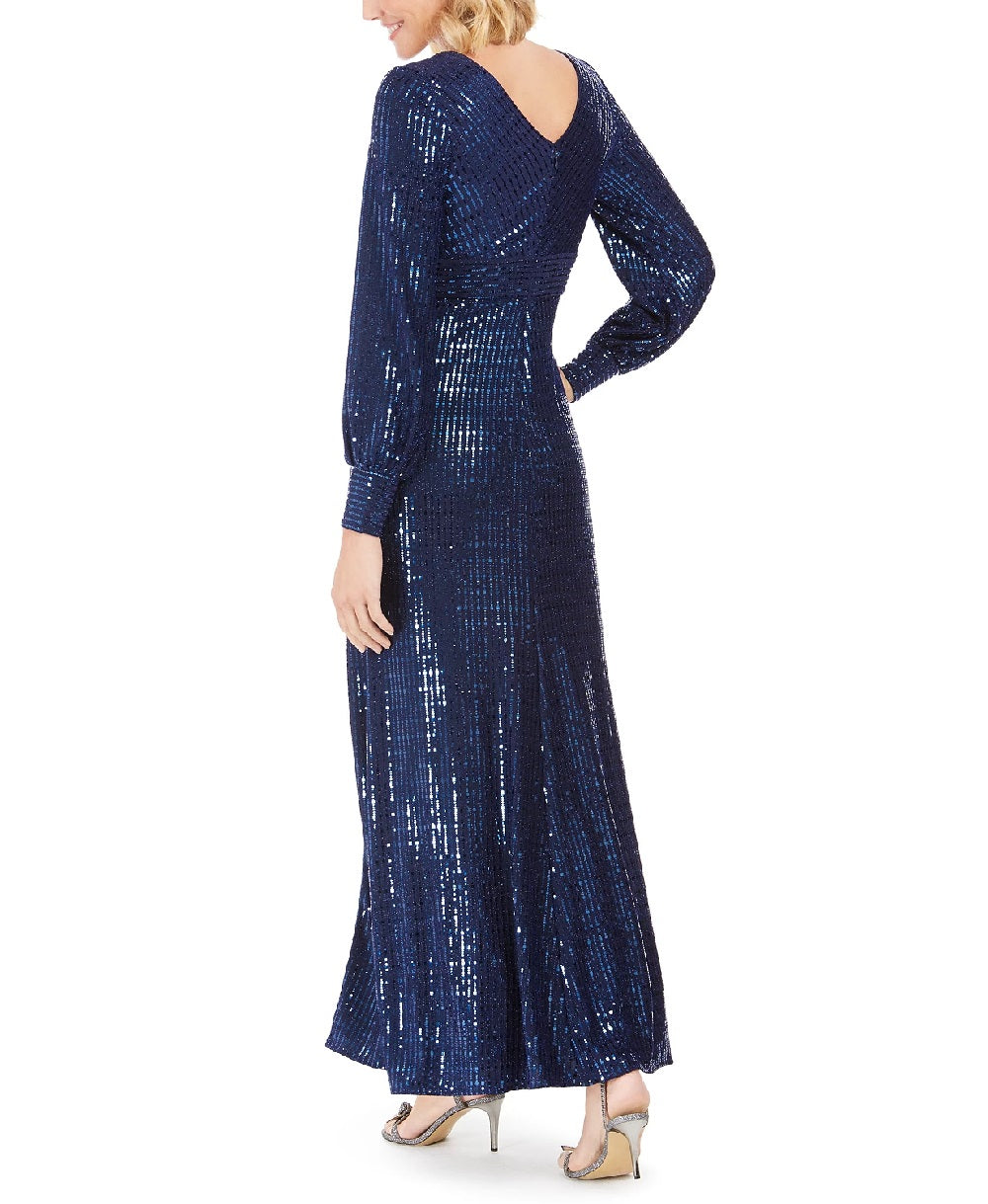 Nightway Women's Sequin Wrap Gown Navy