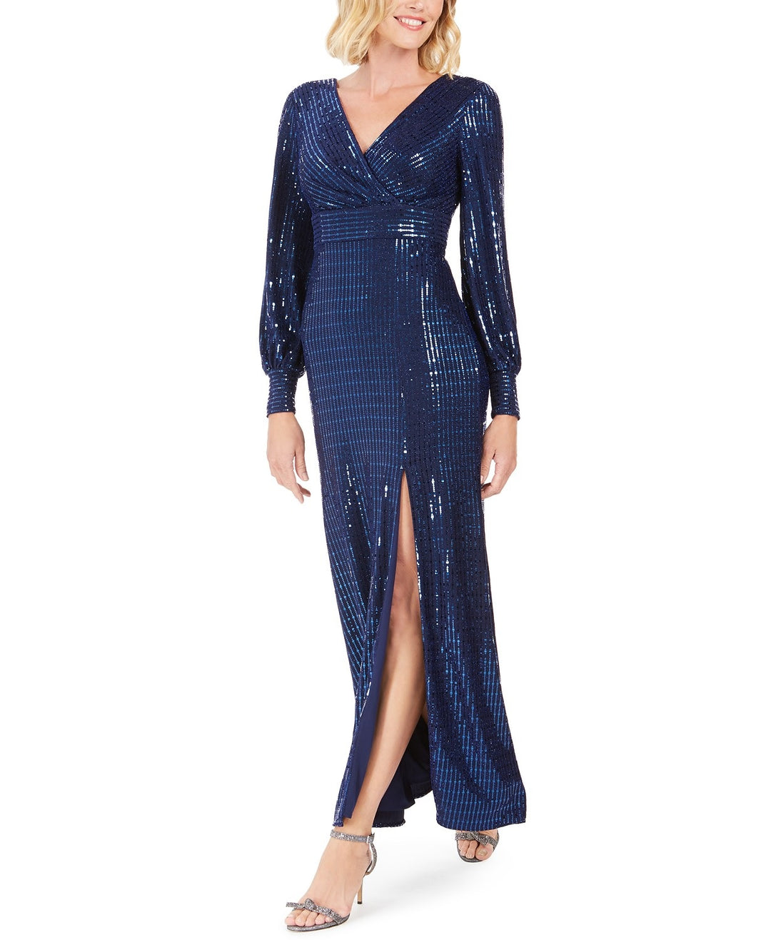 Nightway Women's Sequin Wrap Gown Navy