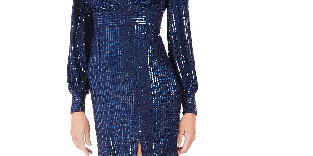 Nightway Women's Sequin Wrap Gown Navy