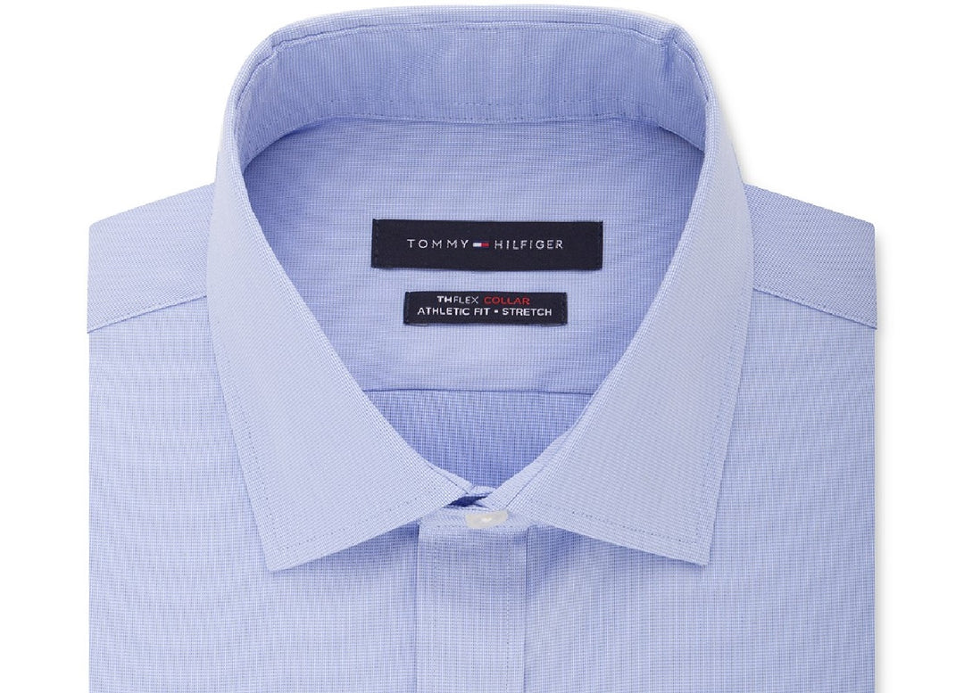 Tommy Hilfiger Men's Athletic-Fit Flex Collar Dress Shirt Blue Size 16.5x36-37