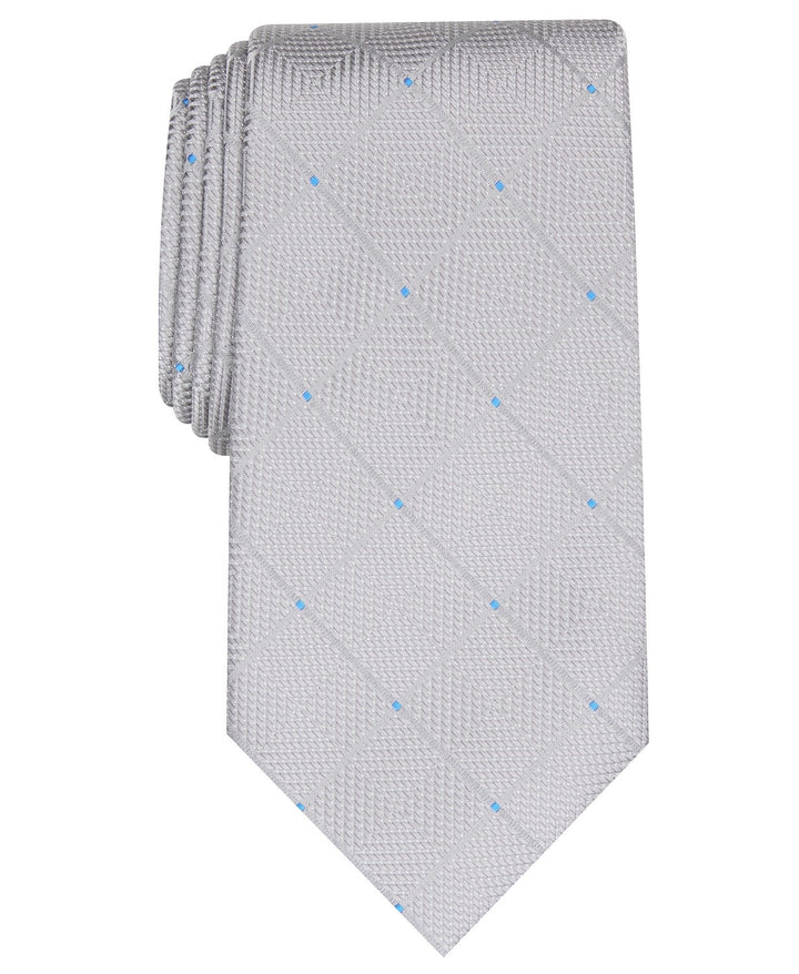 Perry Ellis Burr Classic Geo Grid Tie - Corbata para hombre, color gris, talla regular