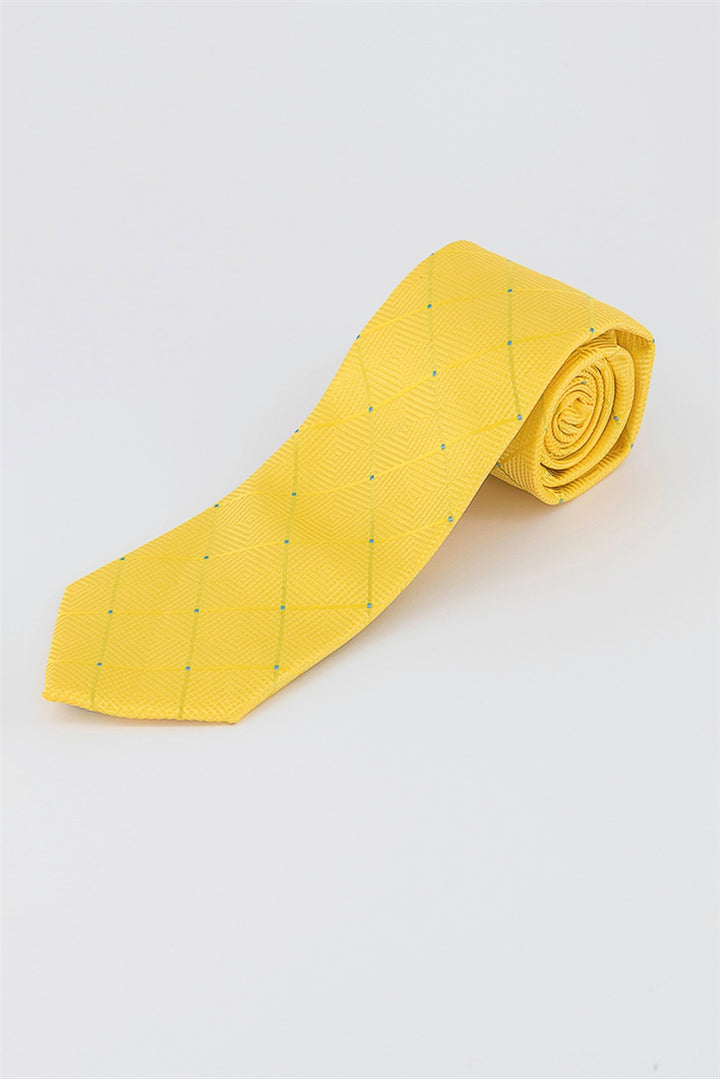 Perry Ellis Men's Burr Classic Geo Grid Tie Yellow Size Regular