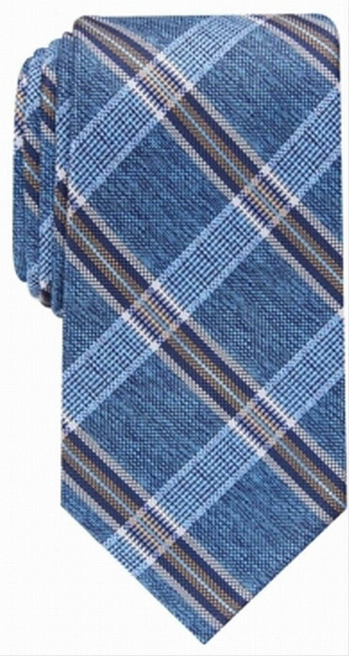 Perry Ellis Men's Dover Plaid Tie Navy Size Regular