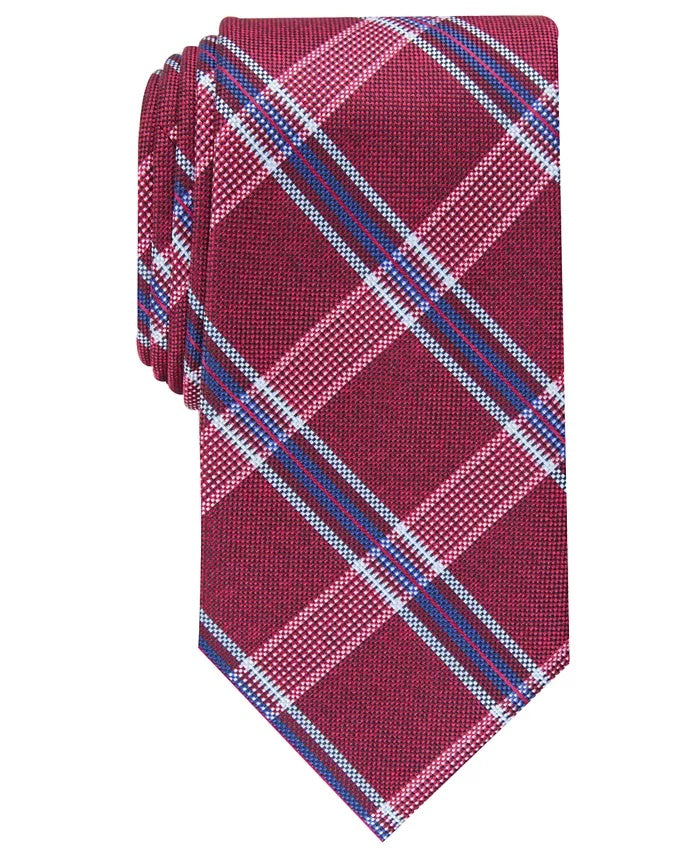 Perry Ellis Men's Dover Plaid Tie Red Size Regular