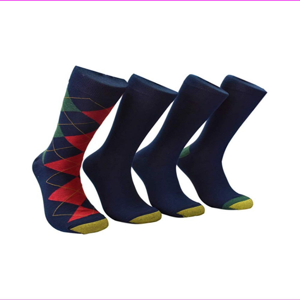 Gold Toe Men's 4 Pack Argyle Midweight Socks Black Size Regular