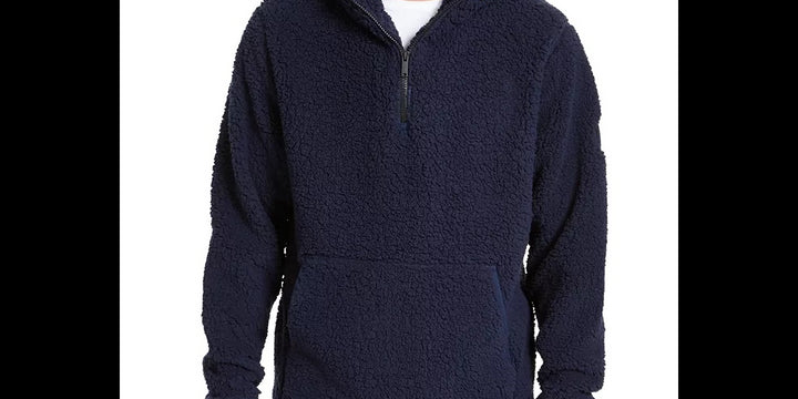 DKNY Men's Sherpa Quarter Zip Sweater Navy Size X-Large