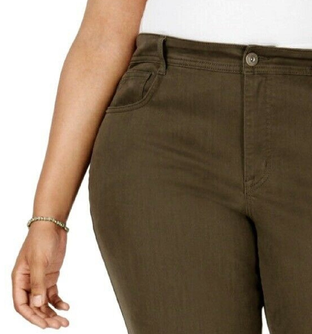 Style & Co Women's Plus Size Tummy-Control Slim-Leg Jeans Olive Size 16W