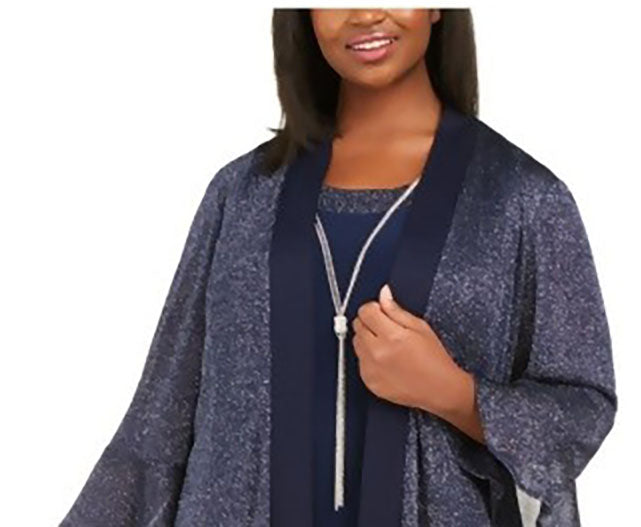 R & M Richards Women's Plus Size Necklace Dress & Sparkle Jacket Blue Size 14