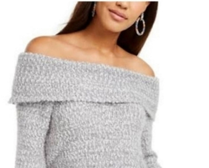 Freshman Juniors' Off-The-Shoulder Fuzzy Sweater Gray Size Small