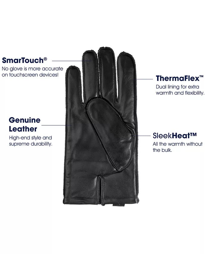 Isotoner Signature Men's Thermaflex Leather Gloves Black Size Large
