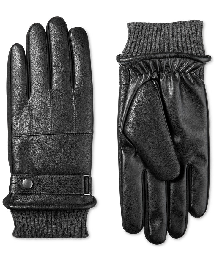 Isotoner Signature Men's Faux-Leather Sleekheat Gloves Black Size XL