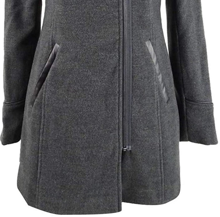 Maralyn & Me Juniors' Faux-Fur-Trim Hooded Coat Dark Gray Size X-Large