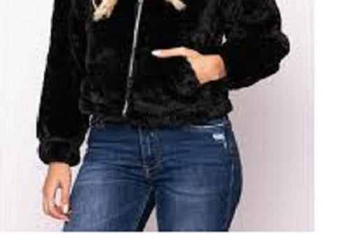 Maralyn & Me Junior's Reversible Cropped Hooded Faux Fur Coat Black Size Small