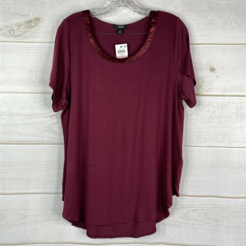 Alfani Women's Plus Satin-Trim High-Low T-Shirt  Dark Red Size 1X