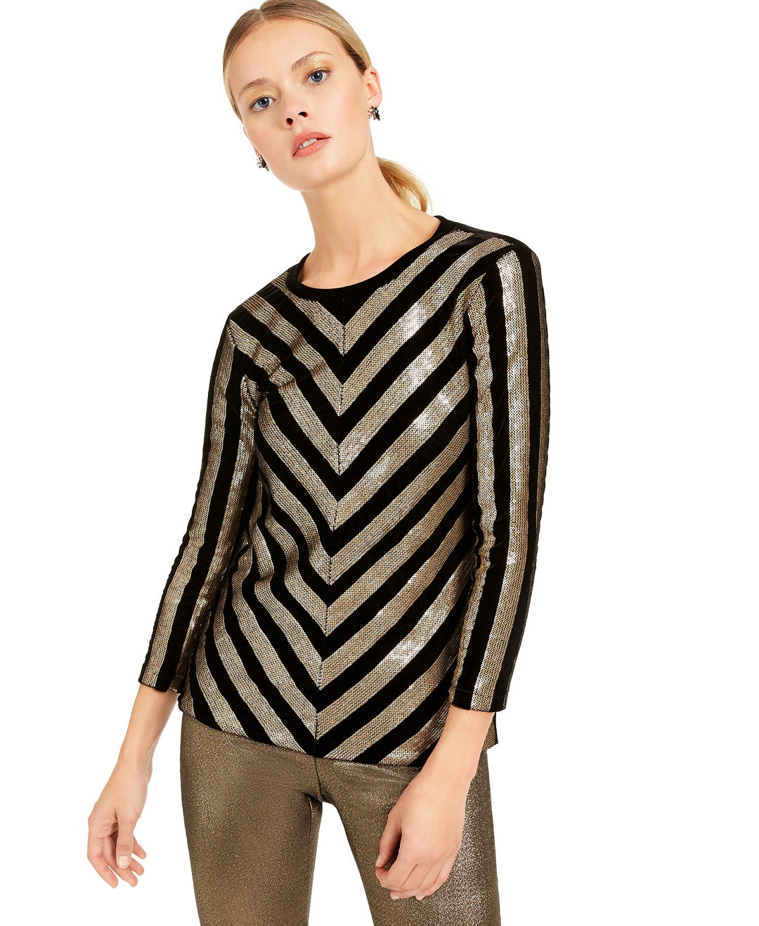 INC International Concepts Women's Velvet Sequined Chevron Top Size Small