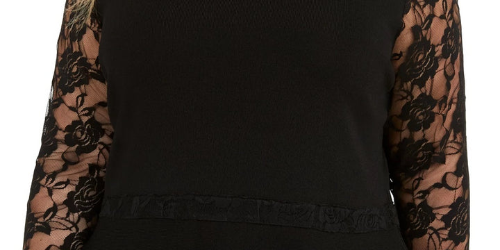 INC International Concepts women's Plus Lace Peplum Sweater Black Size 1X