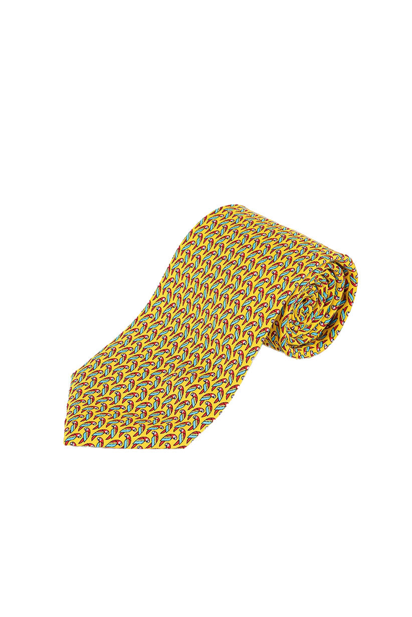 Tommy Hilfiger Men's Small Parrot Silk Tie Yellow Size Regular