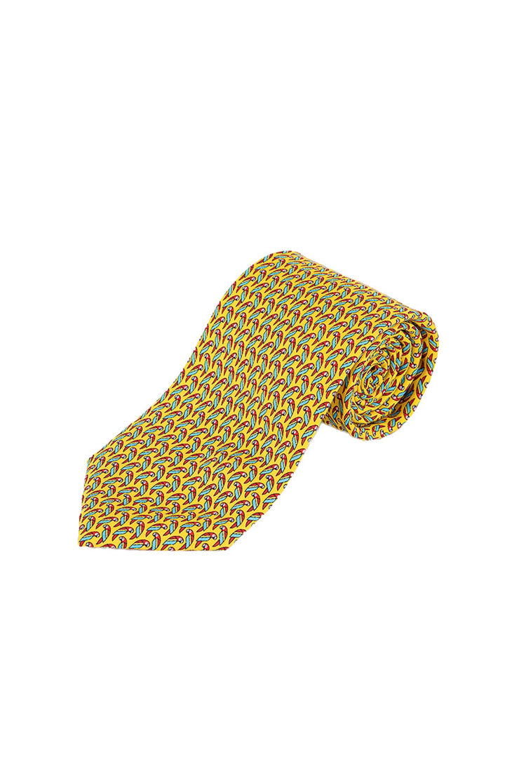 Tommy Hilfiger Men's Small Parrot Silk Tie Yellow Size Regular