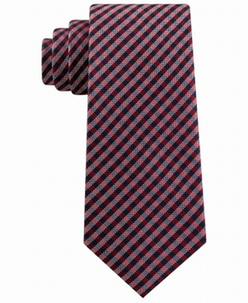 Tommy Hilfiger Men's Classic Textured Plaid Tie Red Size Regular