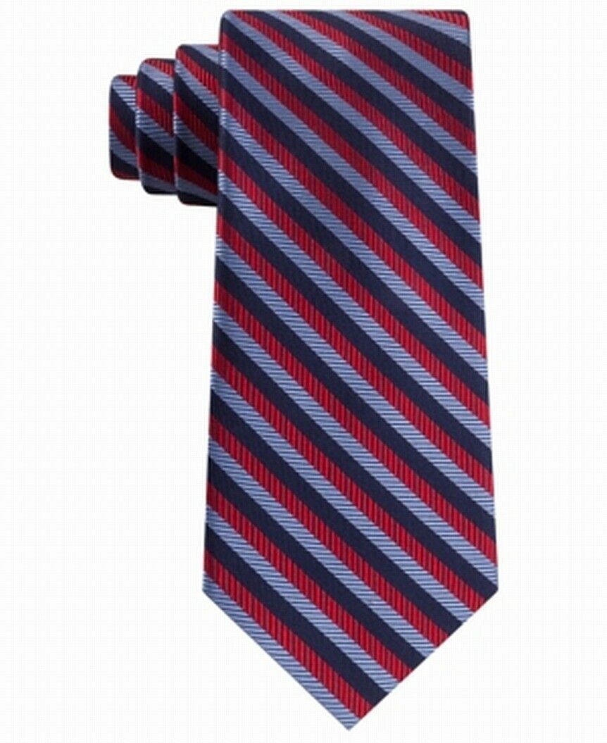 Tommy Hilfiger Men's Village Classic Textured Stripe Silk Tie Dark Red Size Regular