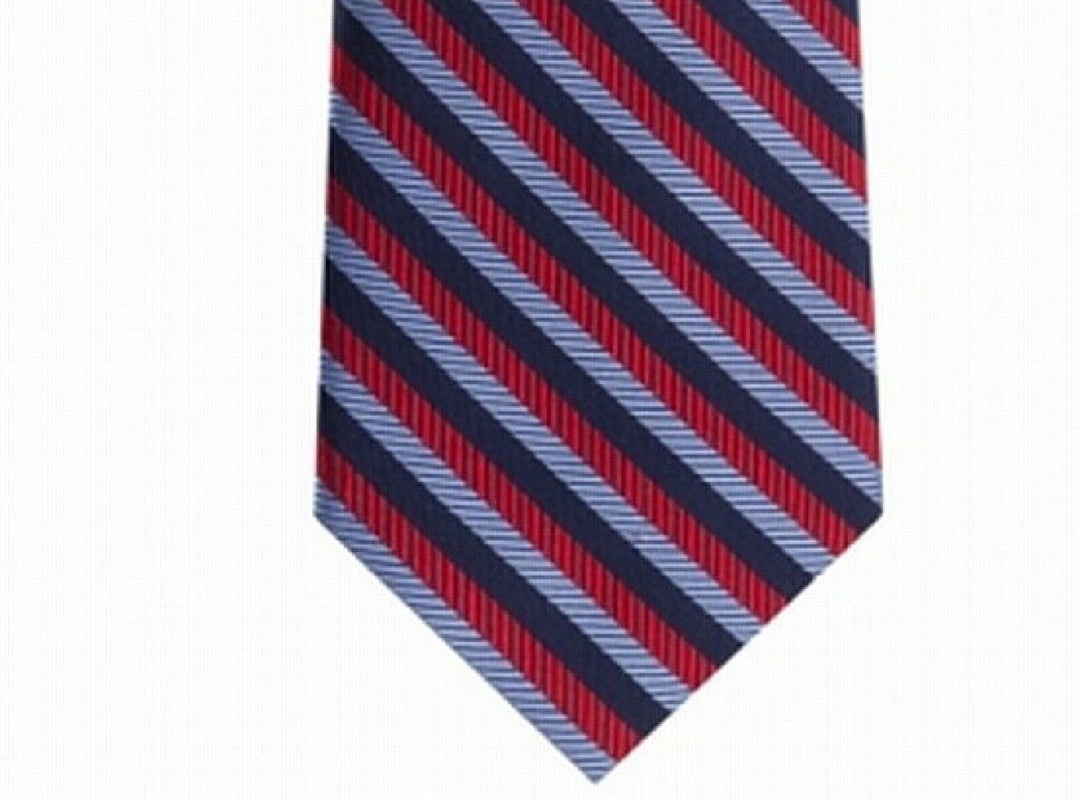 Tommy Hilfiger Men's Village Classic Textured Stripe Silk Tie Dark Red Size Regular