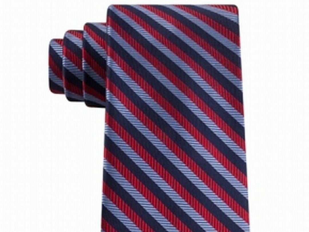 Tommy Hilfiger Men's Village Classic Textured Stripe Silk Tie Dark Red Size Regular