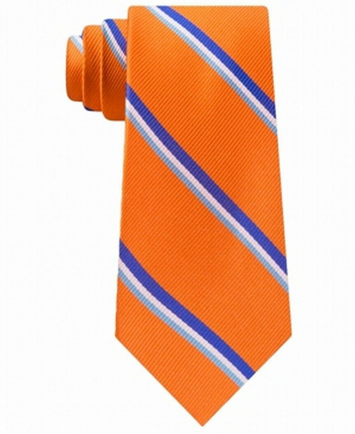 Tommy Hilfiger Men's Bronx Stripe Silk Tie Orange One Size
