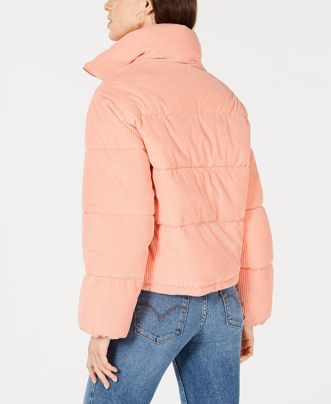 Collection B Junior's Cropped Corduroy Puffer Coat Pink Size Large