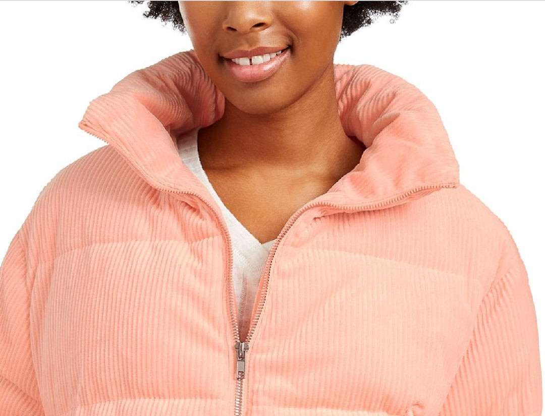 Collection B Junior's Cropped Corduroy Puffer Coat Pink Size Large