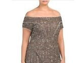 Adrianna Papell Women's Off-The-Shoulder Beaded Gown Brown Size 10