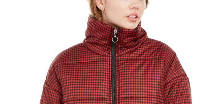 Celebrity Women's Pink Juniors' Plaid Puffer Coat Red