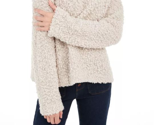 Hippie Rose Junior's Textured Cowl Neck Sweater Beige Size Medium