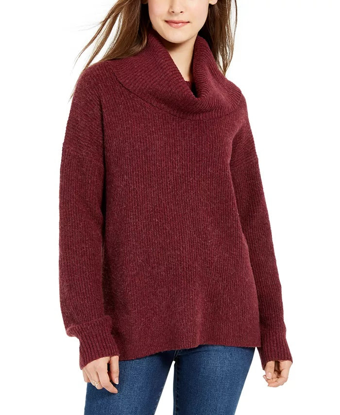 Hippie Rose Junior's Turtleneck Sweater Dark Red Size X-Small